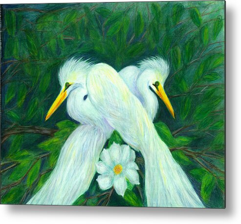 Birds Metal Print featuring the painting Snowy Egrets by Jeanne Juhos