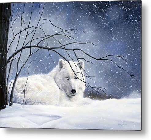 Wolf Metal Print featuring the painting Snowy by Lucie Bilodeau