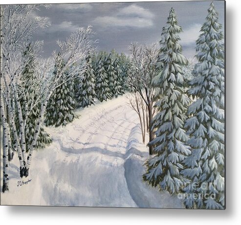 Landscape Metal Print featuring the painting Snowy Road by J O Huppler