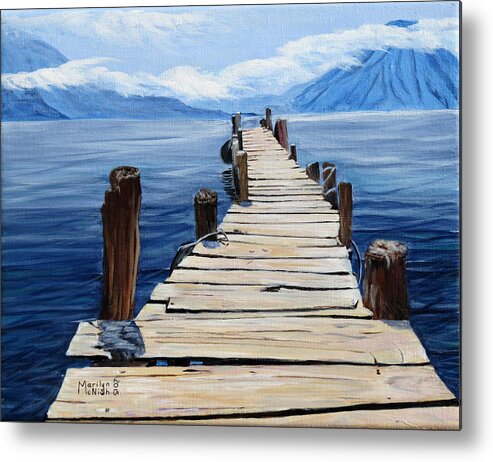 Lake Atitilan Metal Print featuring the painting Crooked Dock by Marilyn McNish