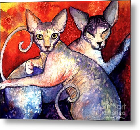 Sphynx Cat Picture Metal Print featuring the painting Sphynx cats sphinx family painting by Svetlana Novikova