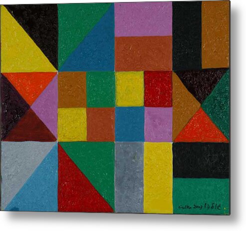 Grometric Squares Triangles Colours Metal Print featuring the painting Squares and Triangles by Harris Gulko