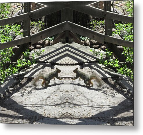 Squirrels Metal Print featuring the digital art Squirrels Dancing on a Bridge by Julia L Wright
