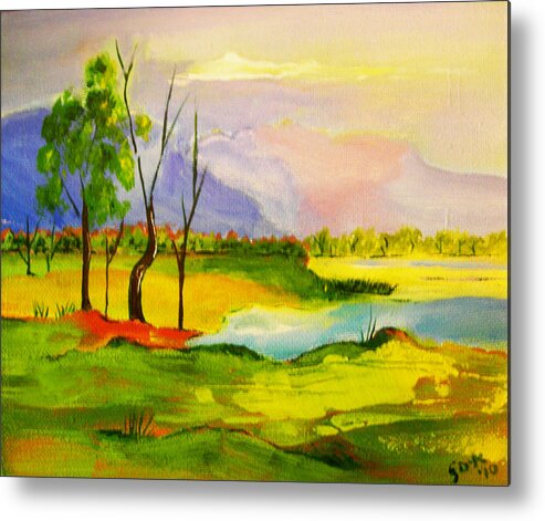 Landscape Metal Print featuring the painting Stanthorpe Wine In My Glass by Gloria Dietz-Kiebron