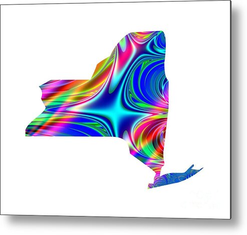 State Of Florida Map Rainbow Splash Fractal Metal Print featuring the digital art State of New York Map Rainbow Splash Fractal by Rose Santuci-Sofranko