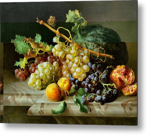 Still Life Metal Print featuring the photograph Still life with Pomegranate Grapes and Melon by Josef Lauer