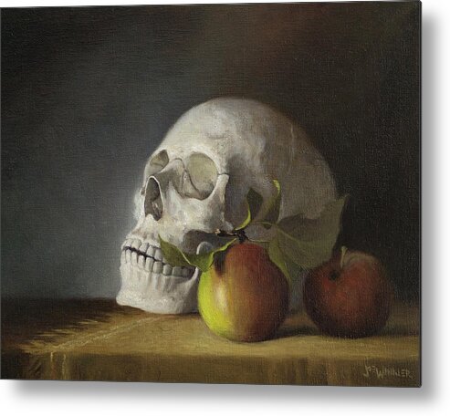 Human Skull Metal Print featuring the painting Still Life With Skull by Joe Winkler