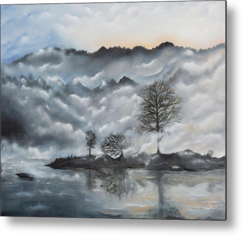 Lake Metal Print featuring the painting Stillness by Neslihan Ergul Colley