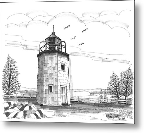 Landscape Metal Print featuring the drawing Stony Point Lighthouse by Richard Wambach