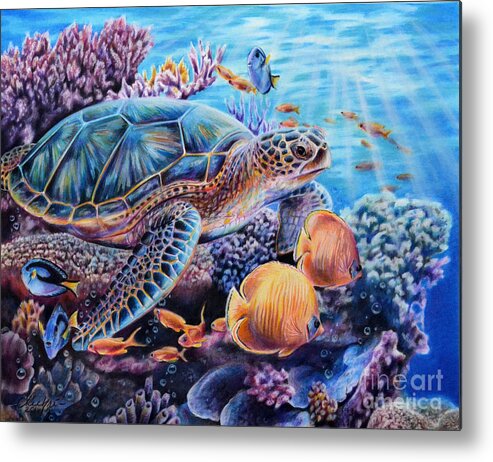 Sea Turtle Metal Print featuring the painting Stories I tell by Lachri