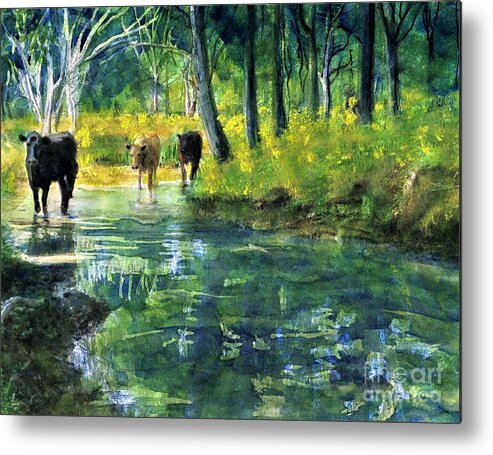 Cows Metal Print featuring the painting Streaming Cows by Randy Sprout