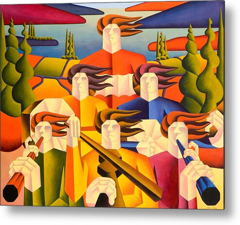 Musicians Metal Print featuring the painting Structured musicians in landscape by Alan Kenny