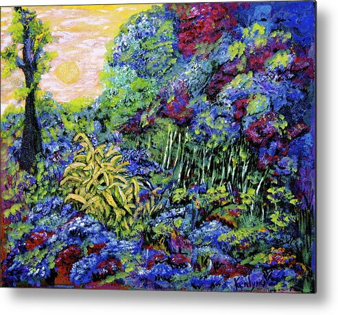 Sun Metal Print featuring the painting Sunshine and Birch Garden by Kenlynn Schroeder