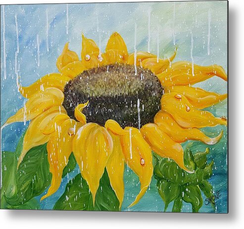 Sunflower Metal Print featuring the painting Sunflower rain by Simone Germain