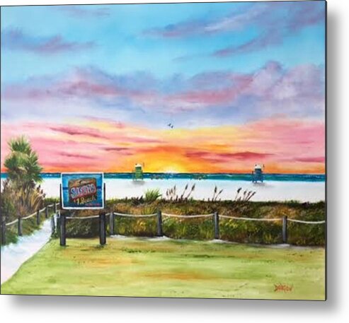 Siesta Key Metal Print featuring the painting Sunset At Siesta Key Public Beach by Lloyd Dobson