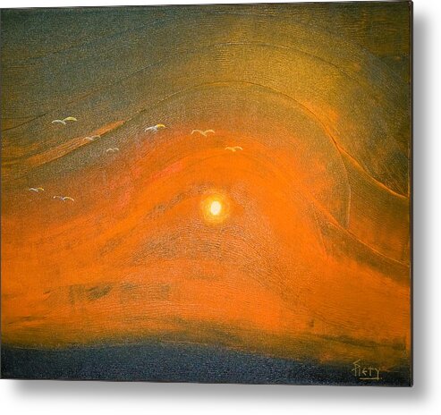 Contemporary Metal Print featuring the painting Sunset in Valleys by Piety Dsilva