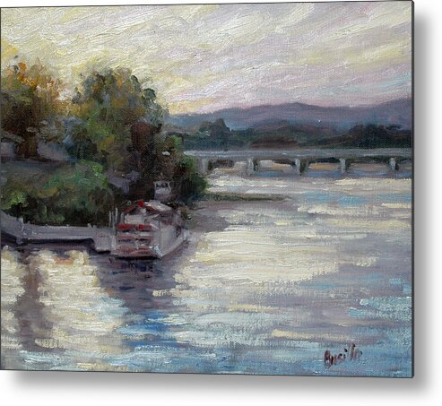 Susquehanna River Metal Print featuring the painting Sunset on the Pride by Kathy Busillo