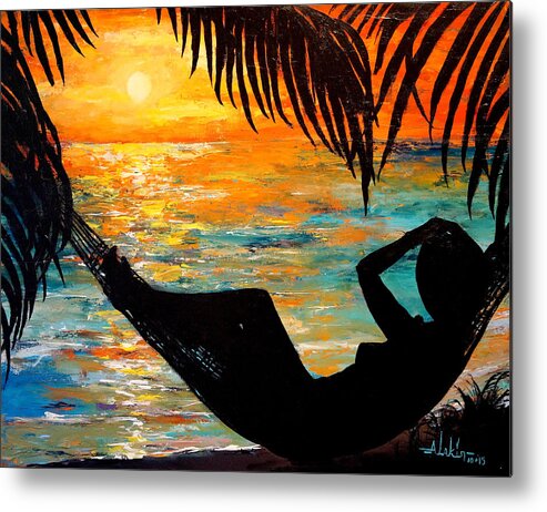 Sunset Metal Print featuring the painting Sunset Silhouette by Alan Lakin