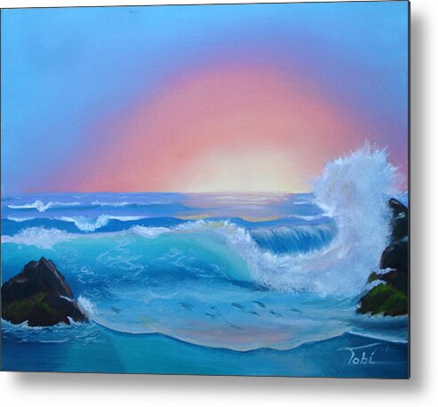 Seascape Metal Print featuring the painting Sunset by Tobi Czumak