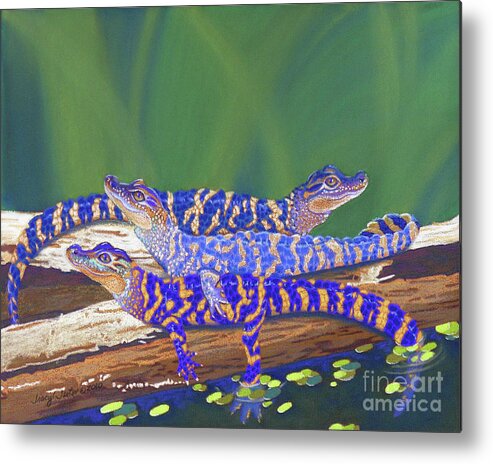 Alligators Metal Print featuring the pastel Swamp Babies by Tracy L Teeter 