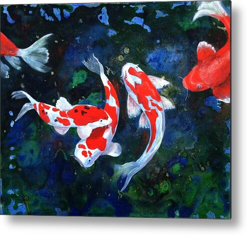 Koi Art Metal Print featuring the painting Swimming in Peace by Teresa Fry