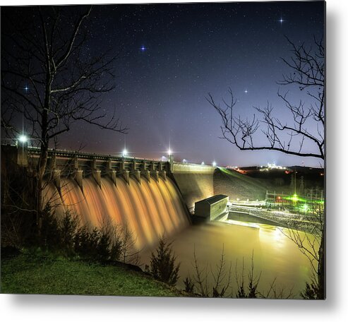 Table Rock Dam Metal Print featuring the photograph Table Rock Dam Water Release by Hal Mitzenmacher