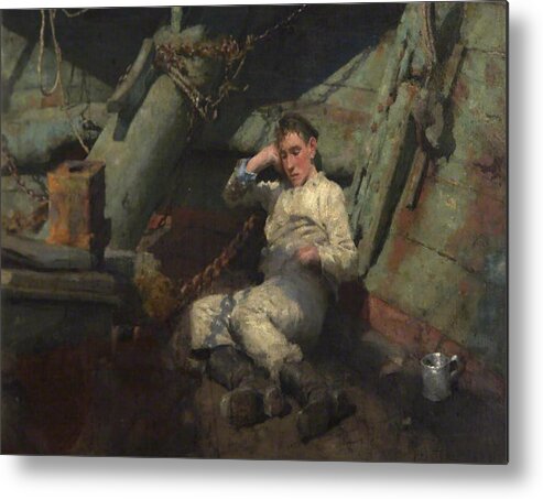 Taking Metal Print featuring the painting Taking A Spell by Henry Scott Tuke