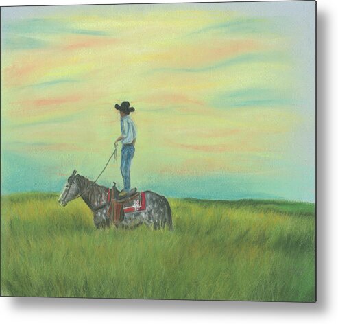 Horse Metal Print featuring the pastel Tall in the Saddle by Sheila Johns