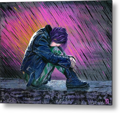 Portrait Metal Print featuring the painting Tears in the Rain by Matthew Mezo
