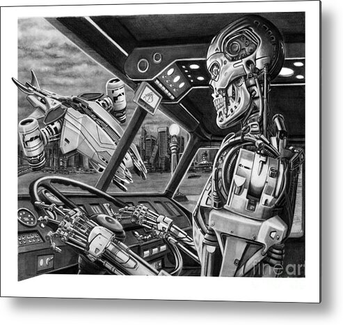 Pencil Metal Print featuring the drawing Terminator by Murphy Elliott