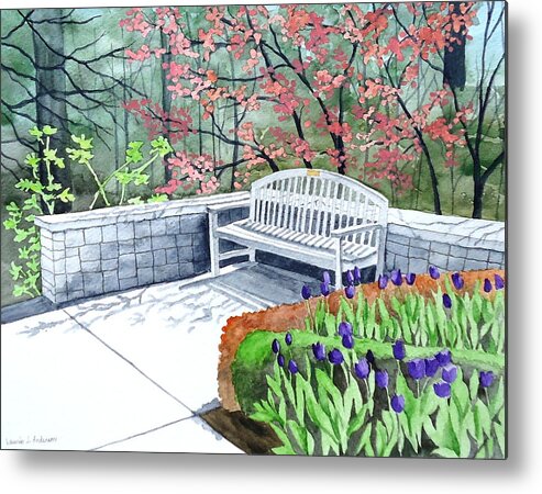 Park Metal Print featuring the painting The Bench Awaits - Mill Creek Park by Laurie Anderson