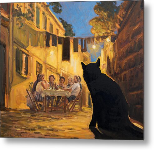 Black Metal Print featuring the painting The Black Hunger Waiting For Left-overs by Marco Busoni