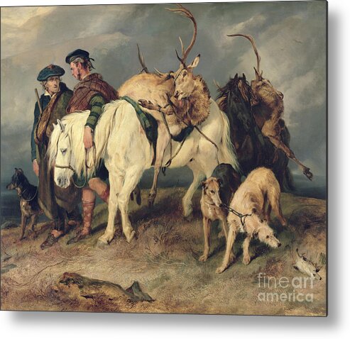 The Metal Print featuring the painting The Deerstalkers Return by Edwin Landseer