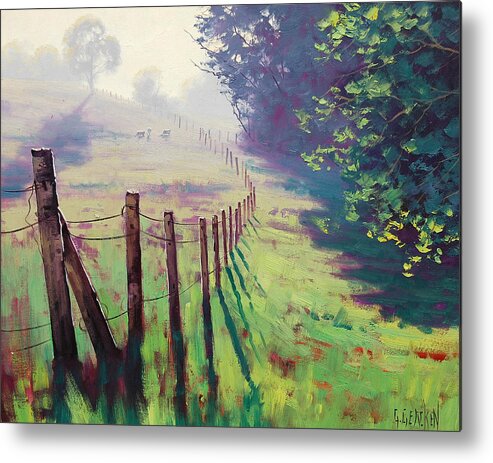 Farm Metal Print featuring the painting The Fence line by Graham Gercken