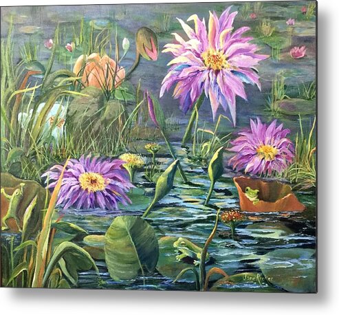 Frogs Metal Print featuring the painting The Frog Pond by Jane Ricker