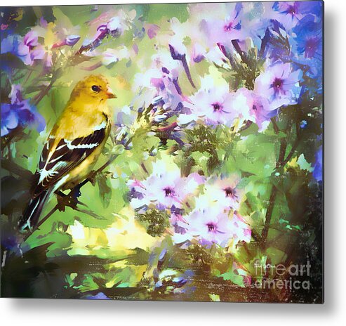 Goldfinch Metal Print featuring the painting The Garden Phlox Princess by Tina LeCour