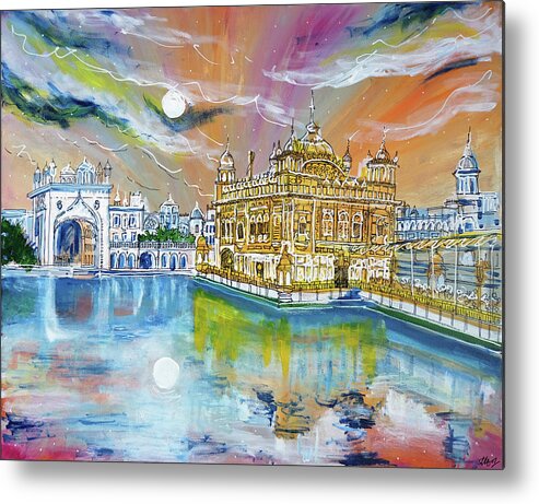 Sikh Temple Metal Print featuring the painting The Golden Temple by Laura Hol Art