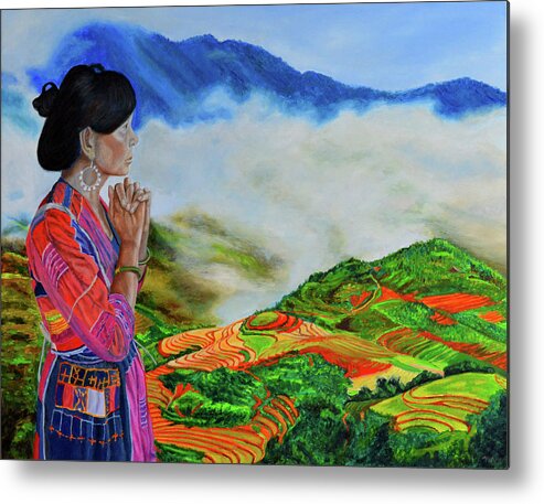 Rice Terraces Metal Print featuring the painting The Icon by Thu Nguyen