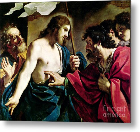Guercino Metal Print featuring the painting The Incredulity of Saint Thomas by Guercino by Guercino