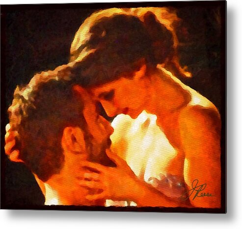 Man And Woman Metal Print featuring the painting The Kiss by Joan Reese