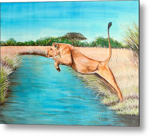 True African Art Metal Print featuring the painting The Leap by Richard Kimenia