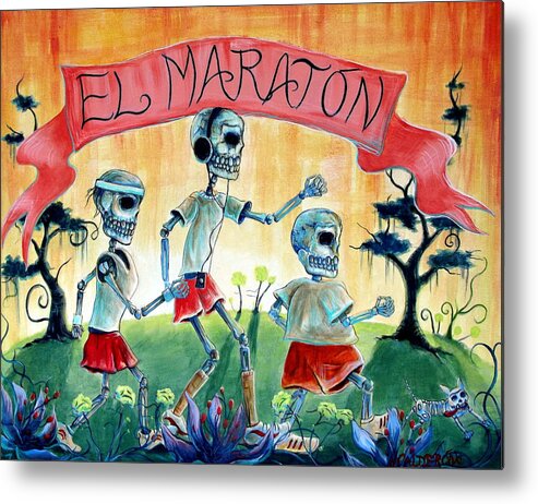Day Of The Dead Metal Print featuring the painting The Marathon by Heather Calderon