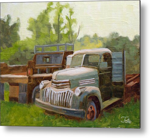 Old Trucks Metal Print featuring the painting The old work force by Tate Hamilton