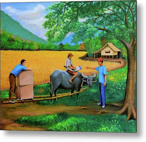 All Products Metal Print featuring the painting The Package by Lorna Maza