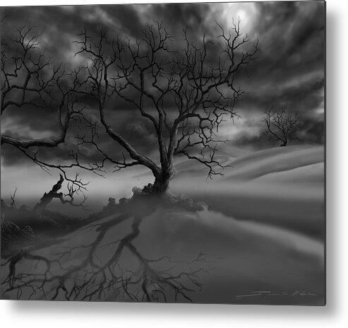 Dark Tree Metal Print featuring the painting The Raven's Night by James Hill