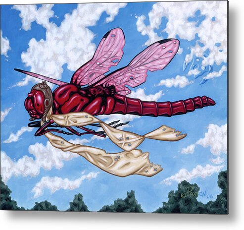 Dragonfly Metal Print featuring the painting The Red Baron by Paxton Mobley