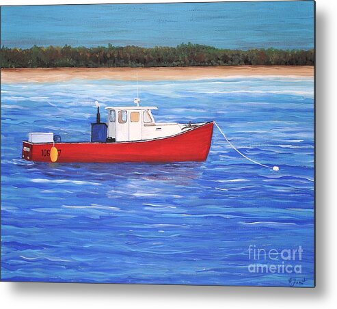 Ocean Metal Print featuring the painting The Red Boat by Reb Frost