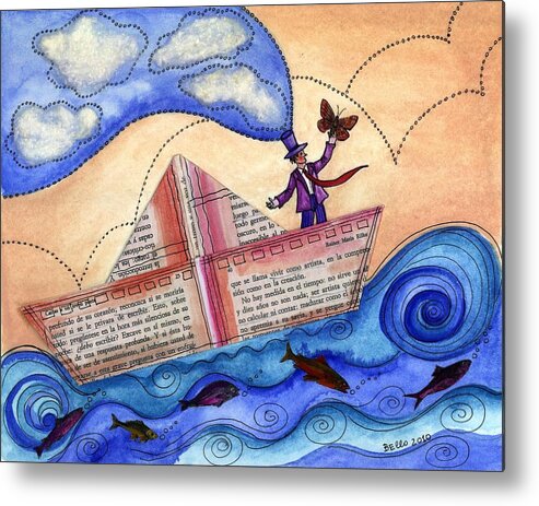 Paperboat Metal Print featuring the mixed media The sailor dreamer by Graciela Bello