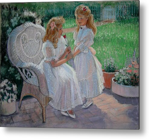 Impressionistic Metal Print featuring the painting The Sister's Garden by Sue Halstenberg