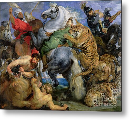 The Metal Print featuring the painting The Tiger Hunt by Rubens by Rubens